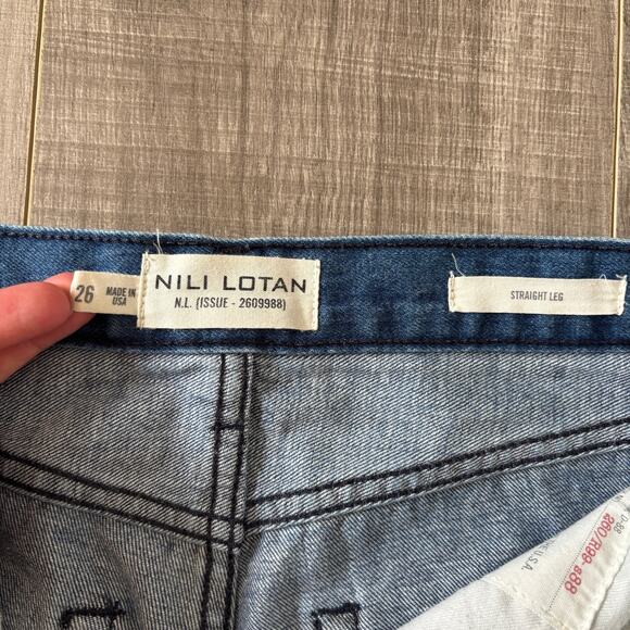 Nili Lotan Straight Leg Dark Wash Mid-Rise Jeans Frayed Hem Women's 26 - Picture 7 of 8